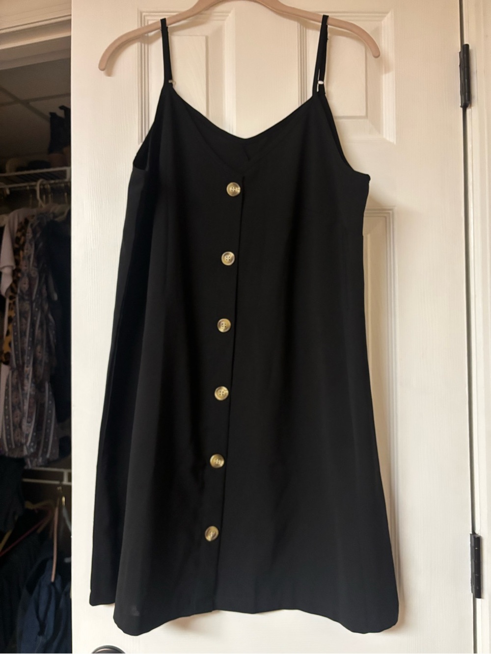 Black Button-Front Spaghetti Strap Dress - Unbranded